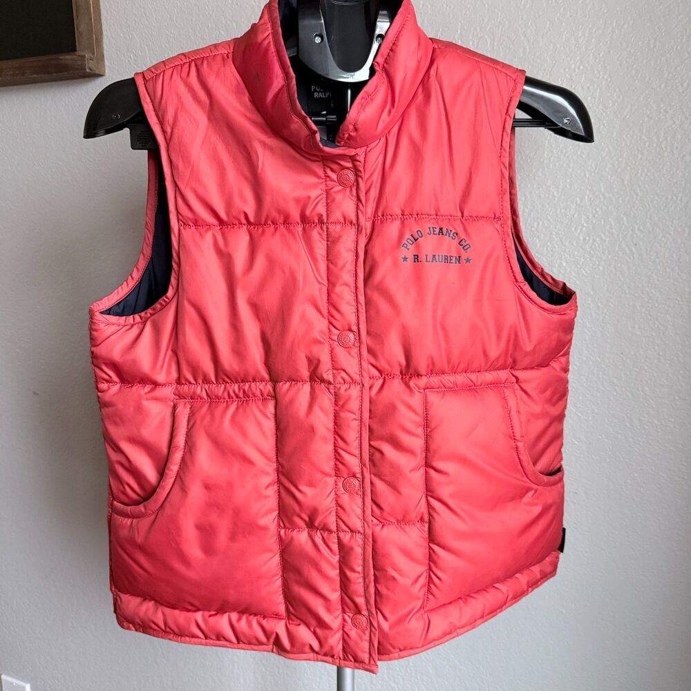 Vintage Polo Ralph Lauren Orange Quilted Puffer Ski Vest Winter Size M